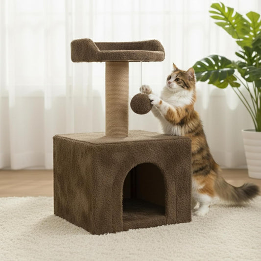 Cat Tree Condo with Scratching Post & Hanging Ball Toy