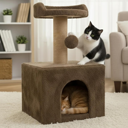 Cat Tree Condo with Scratching Post & Hanging Ball Toy