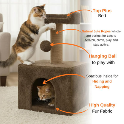 Cat Tree Condo with Scratching Post & Hanging Ball Toy