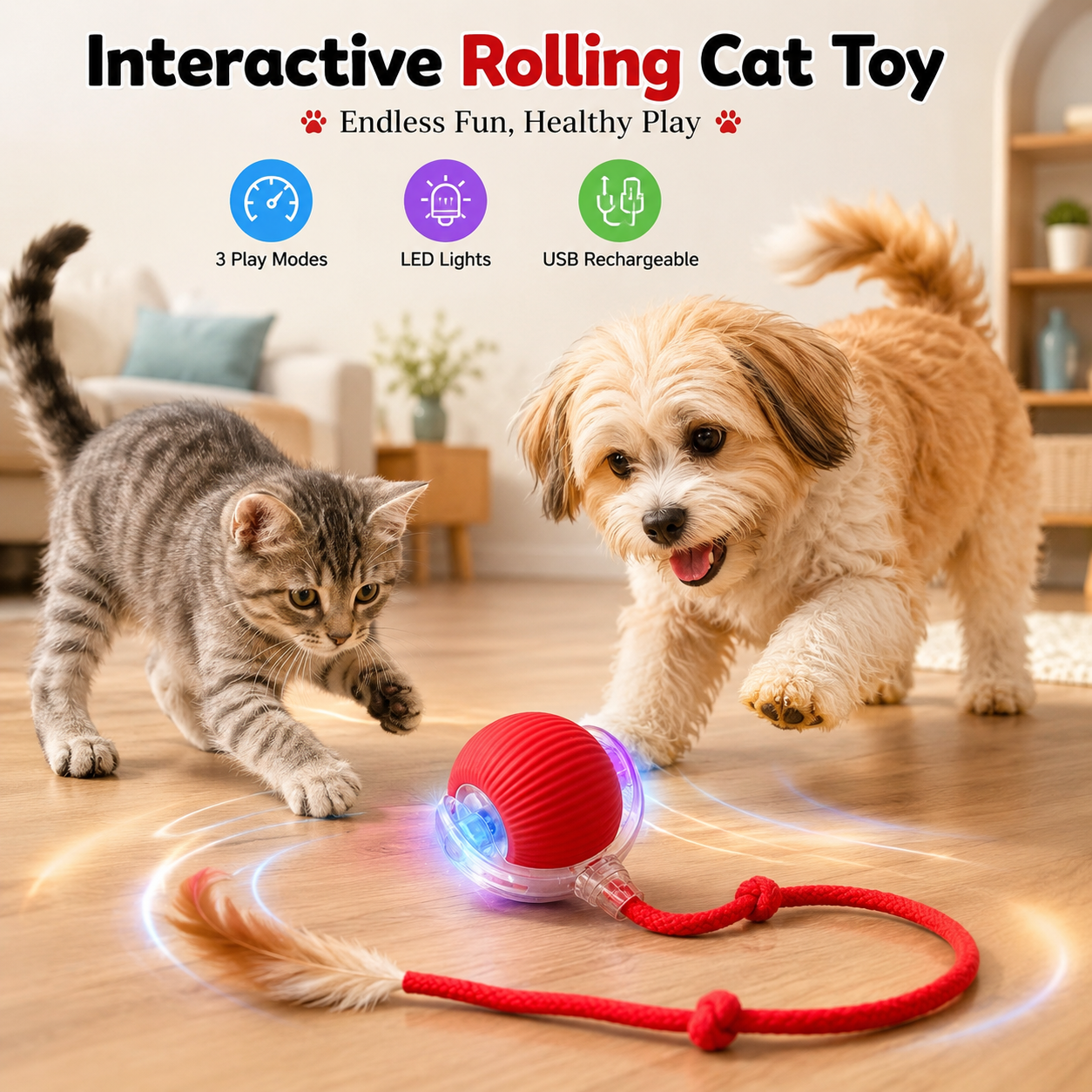 Interactive Rolling Cat Toy – Smart Motion Ball with Tail