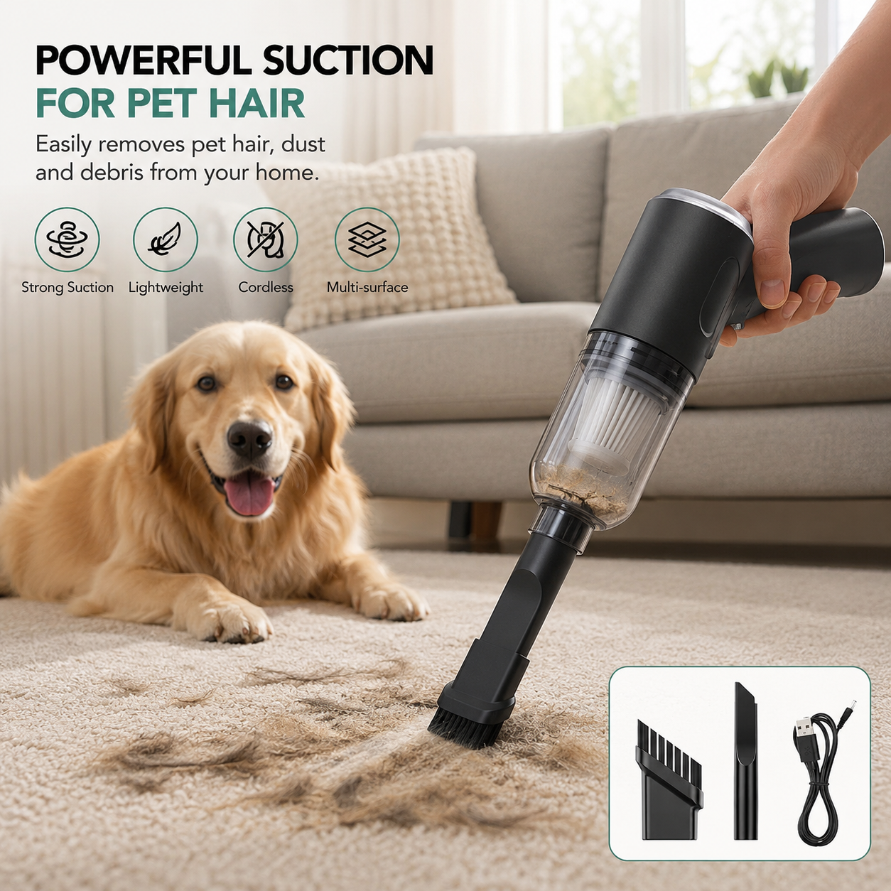 Portable Pet Hair Vacuum Cleaner | Cordless Mini Vacuum for Cat & Dog Fur